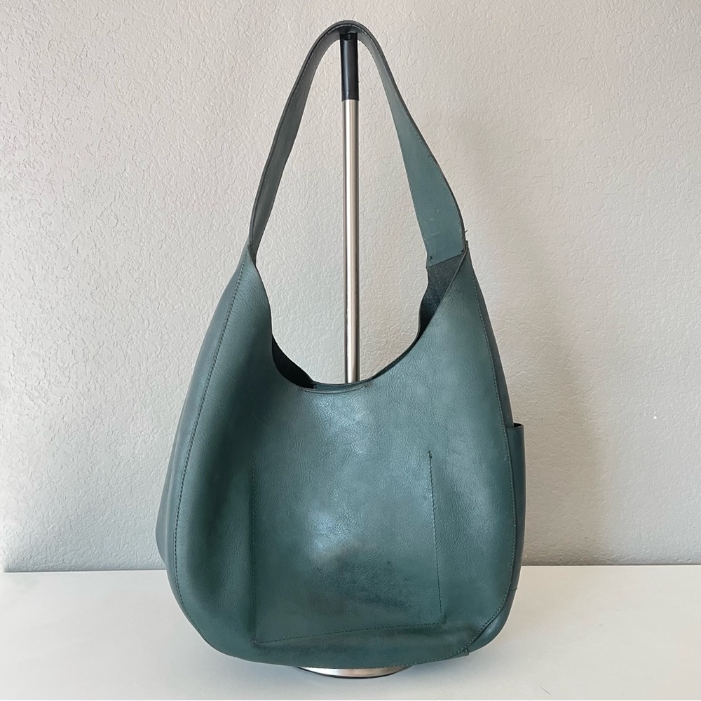 Madewell Oversized Shopper Tote, Dark Green Leather, 13”x10”.